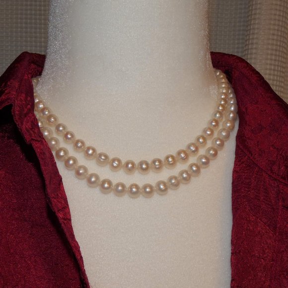 Double Strand Cultured Pearls With Silver Finesse Clasp, Good Luster 5 mm pearls - Picture 9 of 9